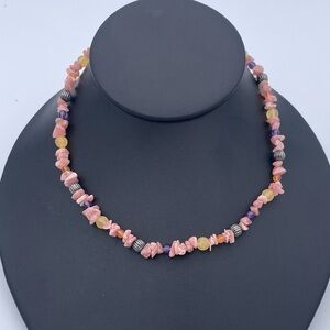 Vintage Carolyn Pollack Sterling Silver 925 Multi-Gemstone Necklace Rhodonite